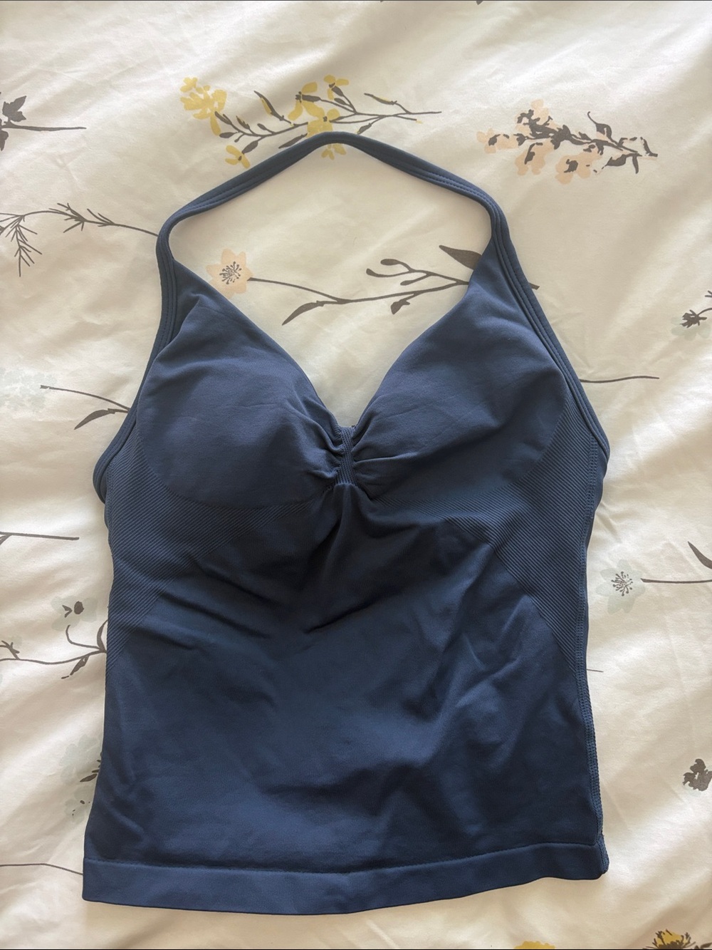 Dfyne Navy Blue Halter Ruched Camisole Halter Top